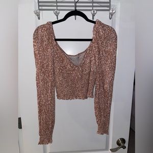 Pink and White Urban Outfitters Cropped Long Sleeve